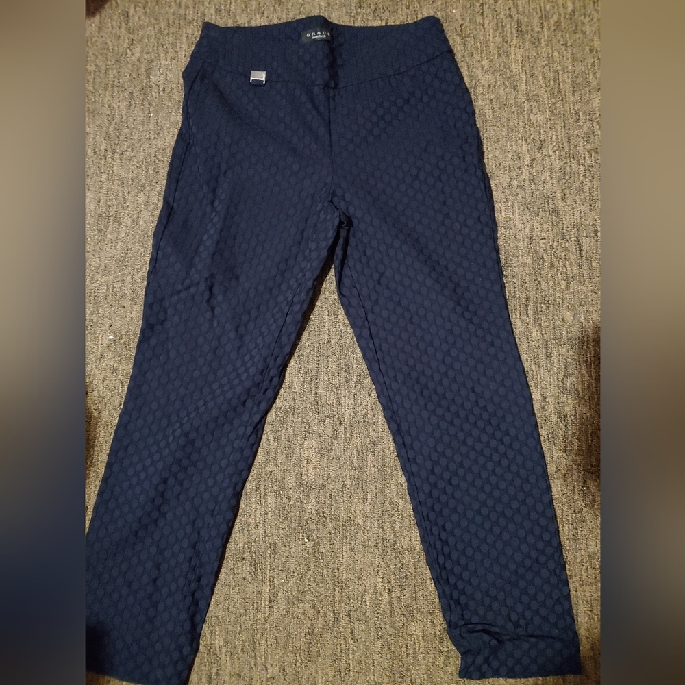 Grace dark blue rayon nylon spandex pull on pants with elastic waist in Size M